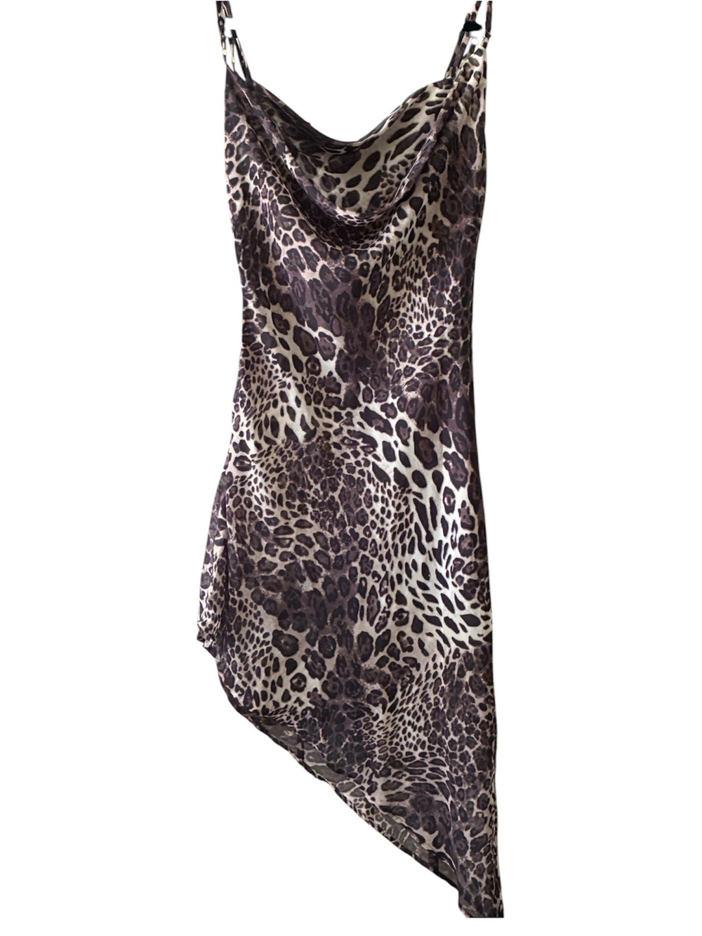 NWT Day &‎ Night Leopard Asymmetrical Hem Midi Slip Dress Cowl Neck Y2K Small